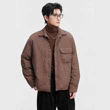 深冬日系cleanfit翻领羽绒服宽松休闲男士工装羽绒外套衬衫羽绒服