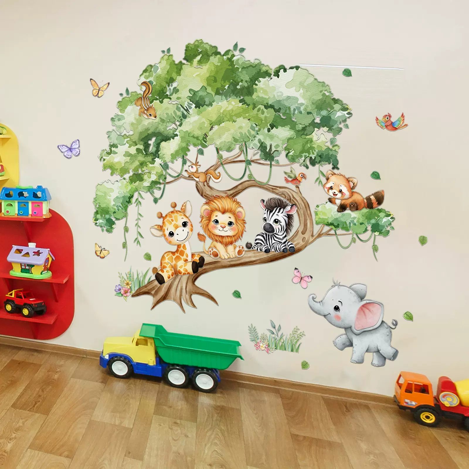 MG13508创意大树卡通动物狮子斑马墙贴卧室客厅家居背景装饰自粘
