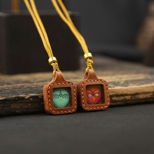 Mini Thangka Five-Luck God of Wealth Eye Pendant Necklace Xizang Style National Trend Ornament Gau Box