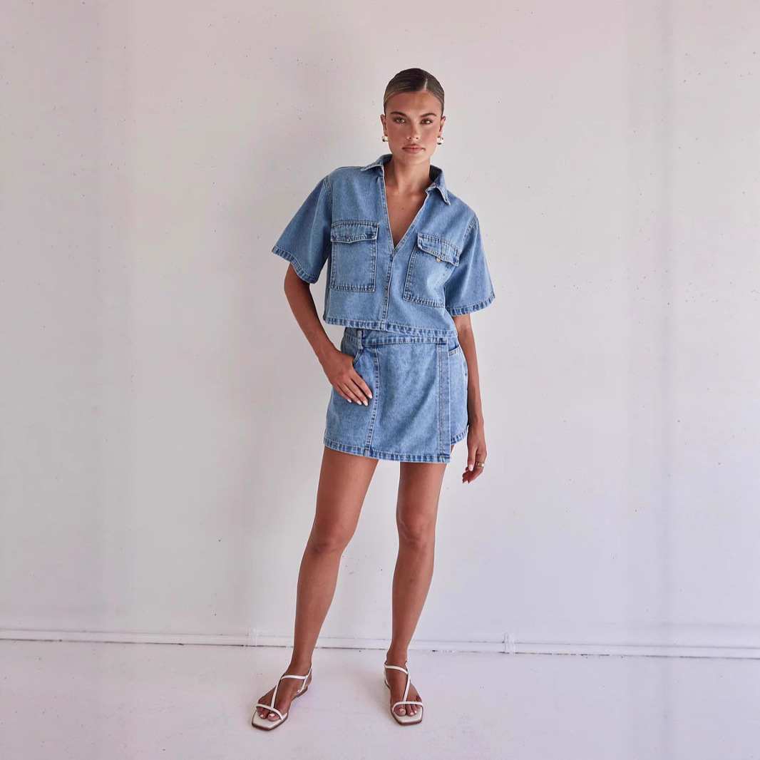 Set di pantaloni e gonna in denim da lavoro in stile europeo e americano, moda irregolare 2025, vendita calda transfrontaliera_voghion.com