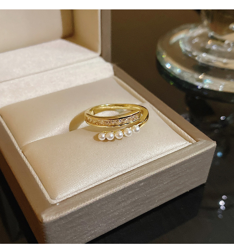 Fashion Geometric Copper Inlay Artificial Pearls Zircon Open Ring