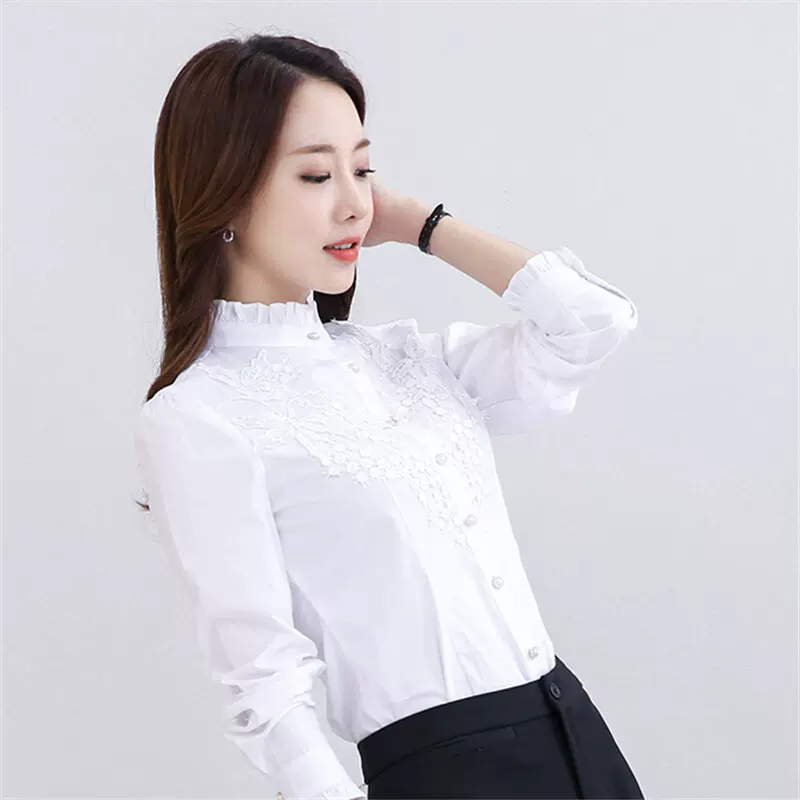 衬衫女长袖棉立领2023春装新款韩范秋冬加绒加厚女休闲打底衫寸