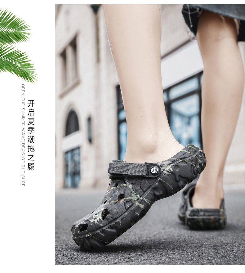 Dép sandal nam đế bệt thoáng khí kiểu lỗ tròn hai kiểu đeo — màu kaki, trắng, đen chi tiết 15
