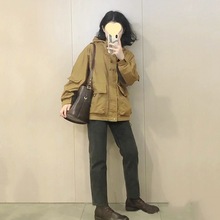 棕色连帽夹棉机车服外套女秋冬加厚设计感小众工装上衣冲锋衣夹克