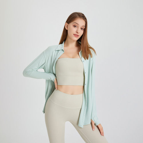 Cool sun protection shirt sports coat women's loose long yoga wear top quick-drying fitness long-sleeved blouse summer