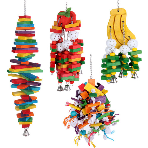 Parrot supplies chew toys chew swing bird cage bird toys wooden foreign trade Amazon combination set