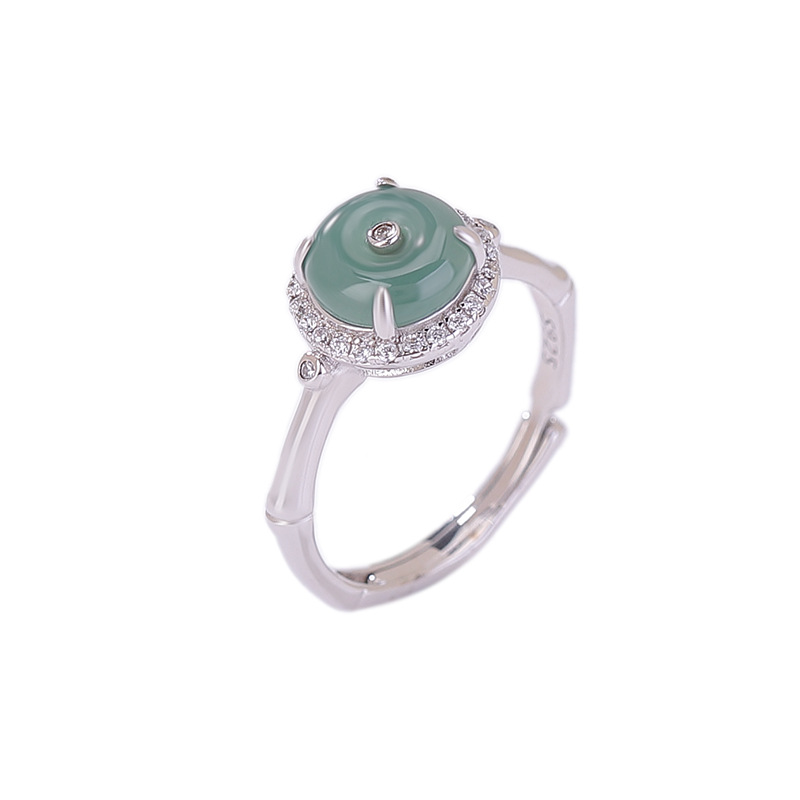 Nhẫn bạc S925 phong cách Trung Quốc cổ điển, thiết kế khóa an toàn — Bạc 925