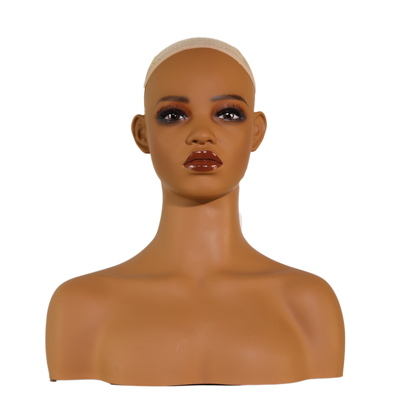 欧米の女性のかつらの頭の型のmannequin headの半身の両肩のPVCのモデルの特頭は展示の道具を撮影します。|undefined
