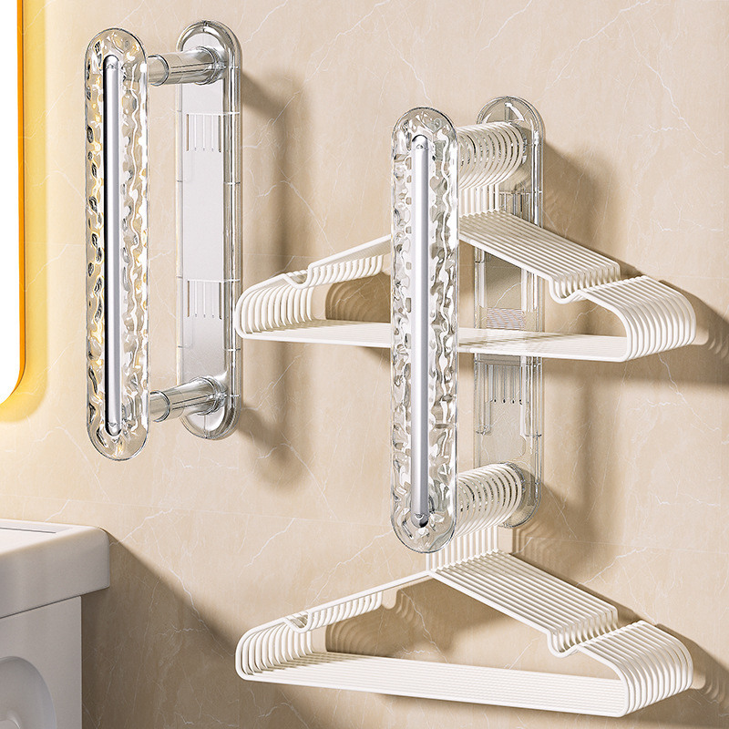 Clothes hanger storage rack punch-free household retractable balcony multi-functional wall-mounted hanger artifact