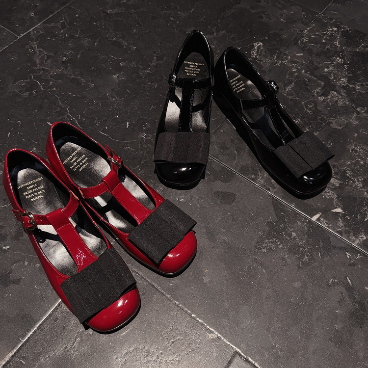 蝴蝶结T型带单鞋女玛丽珍鞋春秋新款 牛皮丁字鞋粗中跟浅口单鞋女