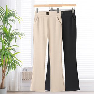 Mom's Pants Summer Thin Elastic Waist Loose Slimming High-Waisted Nine-Point Pants Middle-Aged and Elderly Women's Boot-Cut Pants