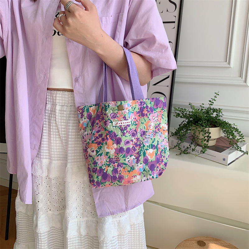 75g Weight Magnetic Buckle Closure Type Top Handle Strap Type Handbag Bags Type Casual Occasion Canvas Material Flower Pattern Spring&Summer Season Women's Gender Vacation Style Square Shape Women's Canvas Flower Vacation Square Magnetic Buckle Handbag 8