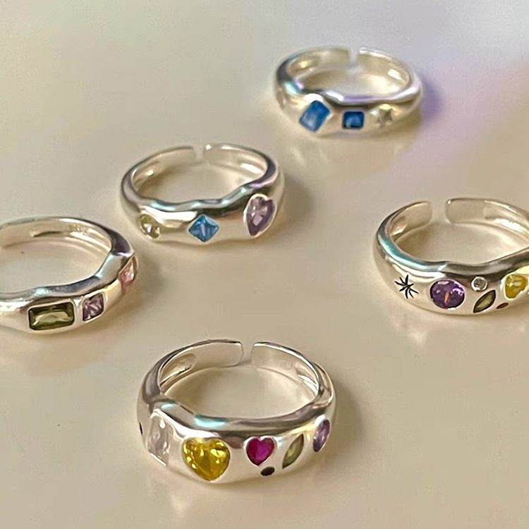 Colorful Irregular Zircon Ring For Women, Sweet And Cool Style_voghion.com