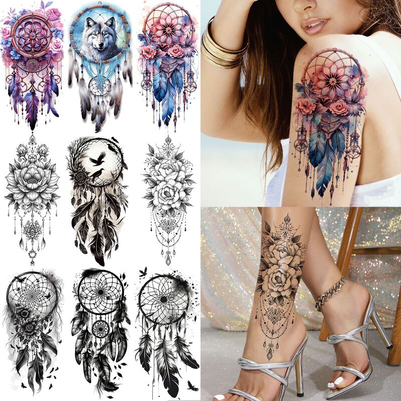 Cross-Border New Product Dream Catcher Peony Rose Tattoo Stickers Arm and Leg Tattoo Stickers Amazon Tattoo Cross-Border New Product Dream Catcher Peony Rose Tattoo Stickers Arm and Leg Tattoo Stickers Amazon Tattoo
