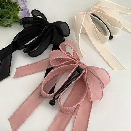 French Pure Desire Silk Ribbon Bow Banana Clip Versatile Retro Nape High Ponytail Sweet Teen Braid Hair Clip