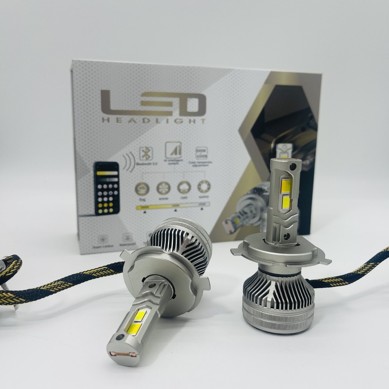 新款大功率手机APP控制 h4灯泡白黄双色80W 汽车led大灯9005车灯|undefined