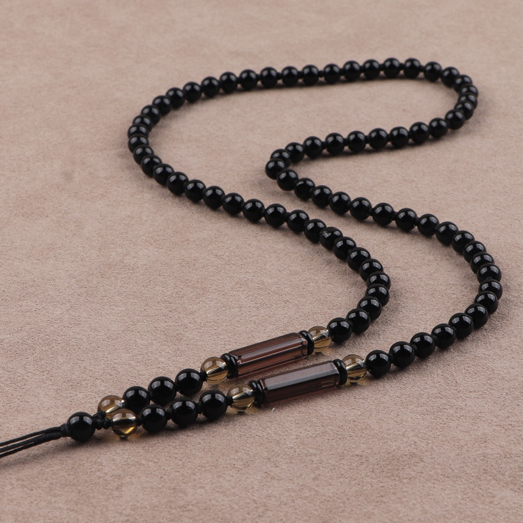 Hand-Woven Bead Chain Obsidian Pendant Rope Jade Pendant Necklace Rope Crystal Beeswax Pendant Rope Sweater Chain for Men and Women