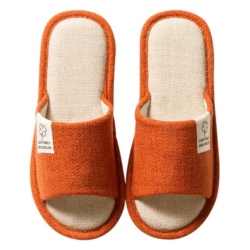 Напольные тапочки с четырьмя листьями клевера для женщин, весенне-осенние льняные домашние тапочки из хлопка и льна для дома, круглые пары, ткань для мужчин, лето