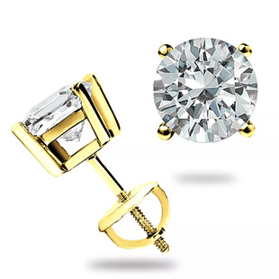 S925 Sterling Silver 1 Carat Classic Four-Claw Gold Moissanite Earrings for Women Simple European and American Cross-Border Spot