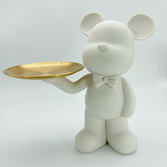Resin Violent Bear Bear White Embryo Wholesale Living Room Entrance Key Storage Ornament Fluid Bear Metal Tray Bear Figure