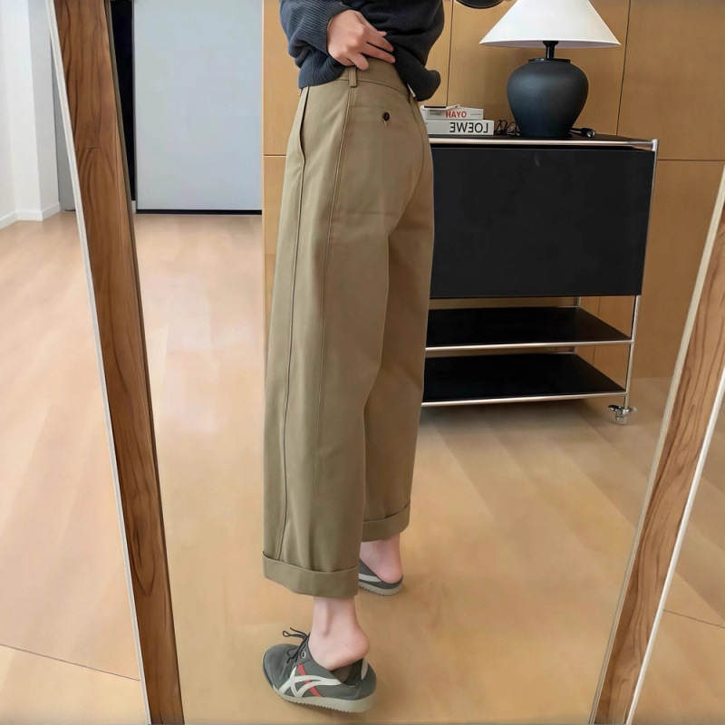 九分阔腿裤女秋季宽松高腰显瘦休闲百搭小个子窄版直筒裤老爹裤|undefined