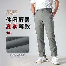 简约商务裤子夏季薄款男休闲裤直筒通勤轻奢高级感棉类青年男长裤