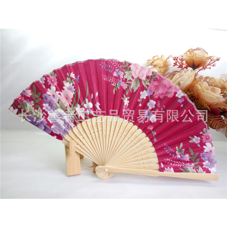 21CM en stock ventilador de tela de satén ventilador plegable de seda 19 colores opcionales Rosa satén rojo