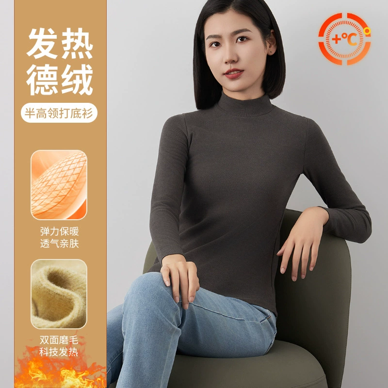 Женская рубашка с полугольфом на осень и зиму, новый стиль, немецкая бархатная футболка с длинными рукавами для женщин, облегающее внутреннее теплое осеннее пальто для женщин