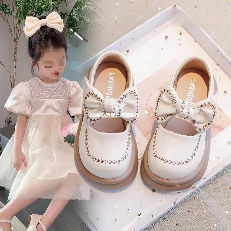 Маленькие кожаные туфли для девочек, новые весенне-осенние туфли, детские туфли для девочек, туфли принцессы с нескользящей мягкой подошвой и бантом, детская обувь