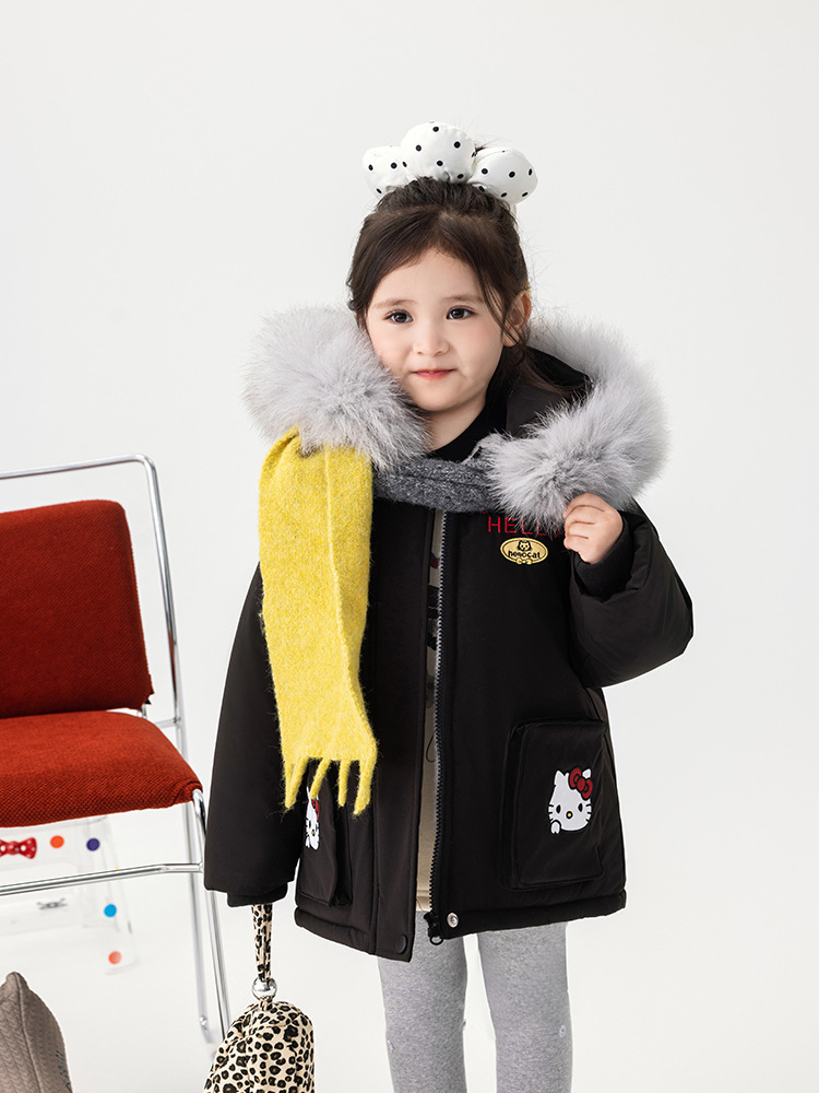 [en stock] 2025 chicas coreanas de invierno superan el cuello de cabello grande ocio, chaqueta gruesa para chicas pequeñas