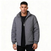 跨境棉服男2025新款冬季立领加绒菱形格子棉衣外套时尚休闲加厚潮