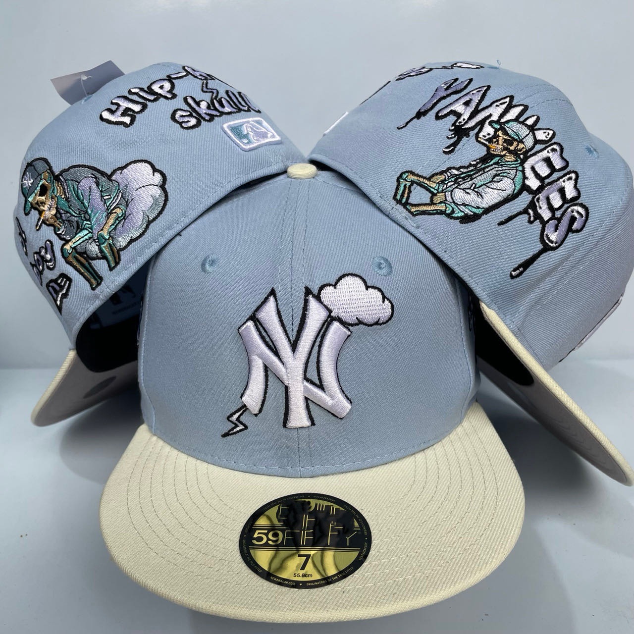 New Era New York Yankees Hip-Hop Skull 59FIFTY Cap Light Blue Cream