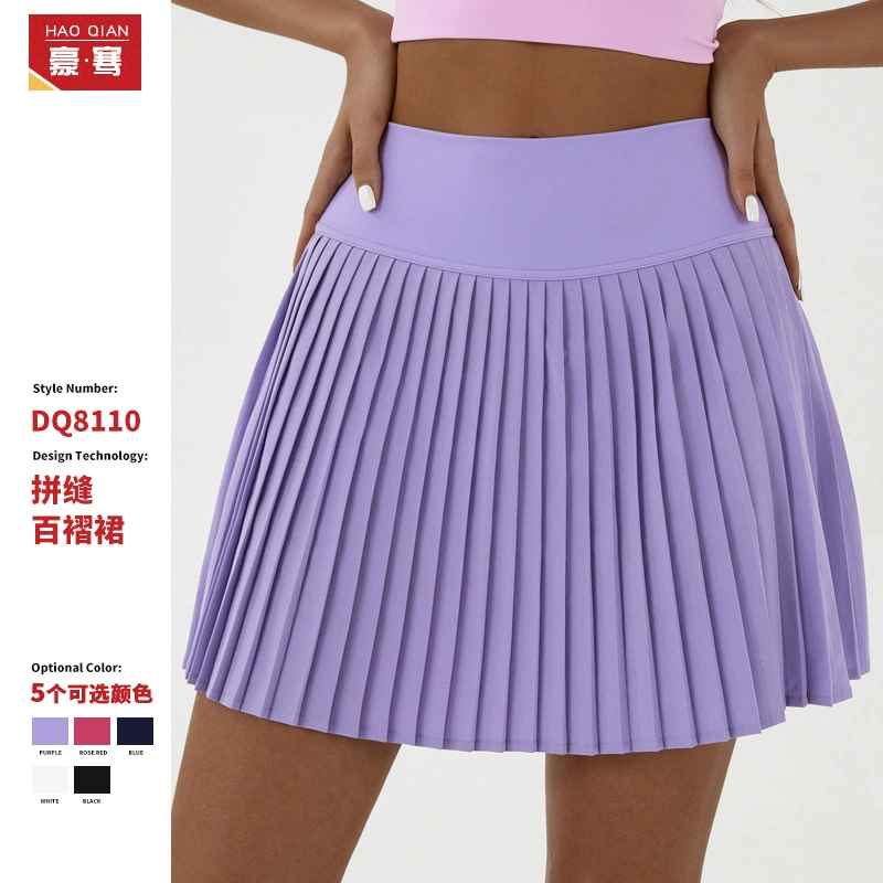 Европейская плиссированная юбка йога с высокой талией анти-легкая теннисная юбка двухслойная нескользкая сплошная юбка для гольфа