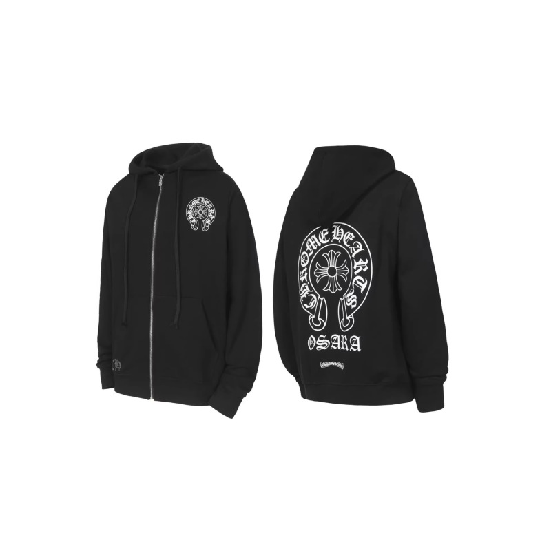 Cross-Border Chrome Hearts Horseshoe Cross Pattern Osara Letter Print Zip-Up Hooded Sweatshirt Cardigan