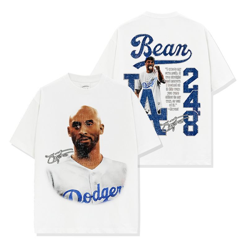 Cross-border American retro Kobe double-sided printed short-sleeved T-shirt long-sleeved loose round-neck washing hooded sweatshirt wholesale