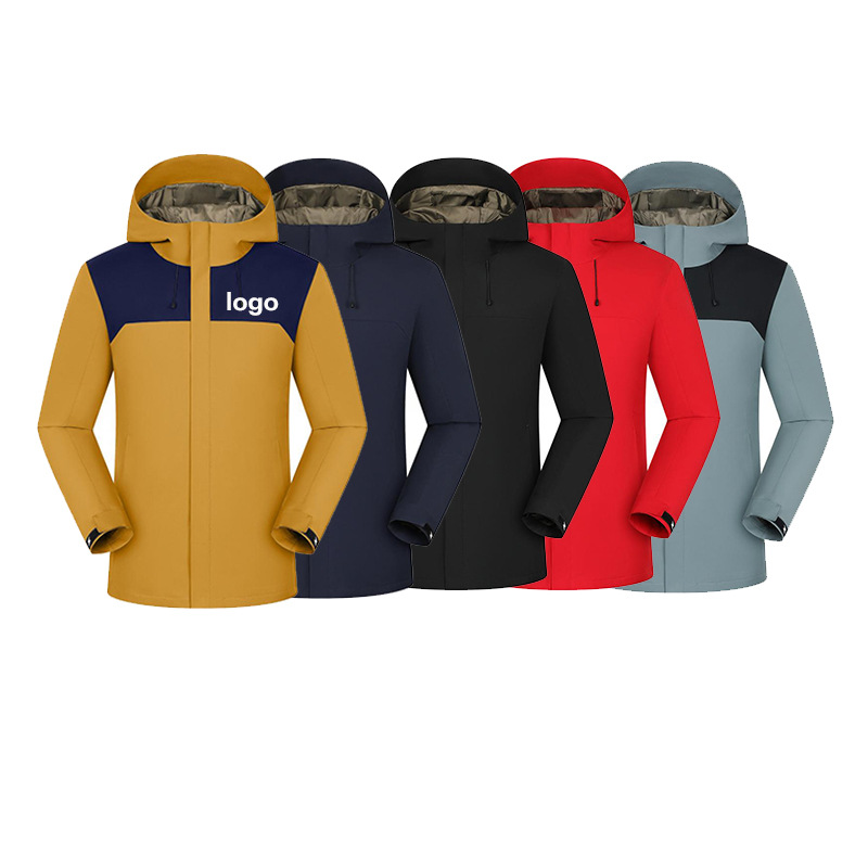 All-in-one down cotton jacket, winter fleece-lined and thickened, graphene hooded casual cotton coat, cotton jacket with logo print