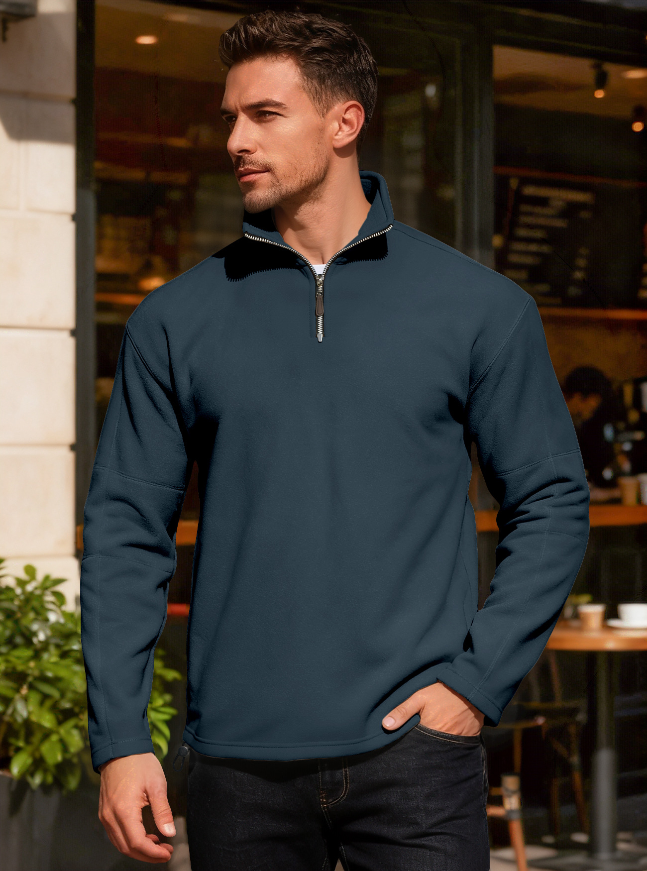Men's Half-zip Stand Collar Long Sleeve Pullover Jacket_voghion.com