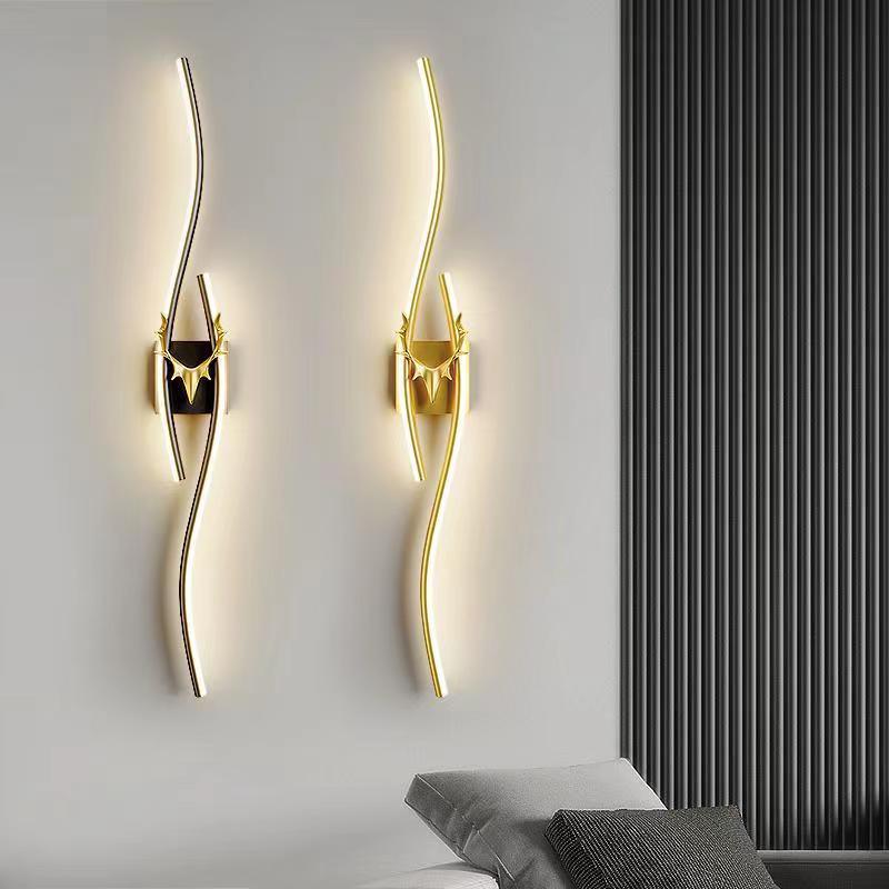 Luz de pared de dormitorio moderna simple larga luz de lujo red creativa sala de estar TV de fondo pared escalera luz de cabecera