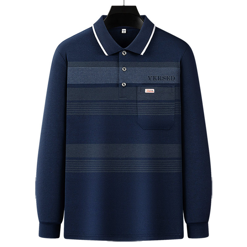 Papá de manga larga camiseta de los hombres de primavera y otoño casual polo camisa superior de algodón de la solapa fábrica de ropa al por mayor