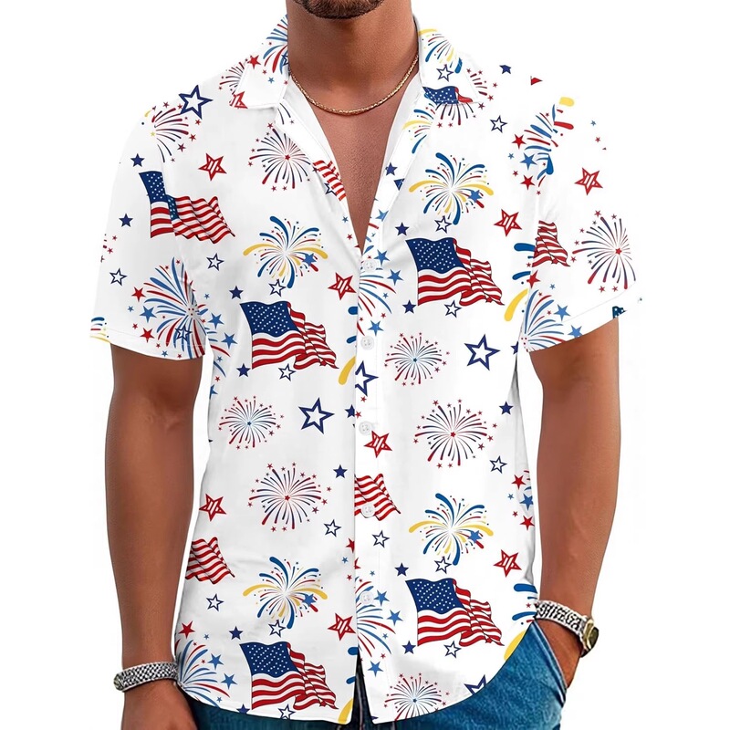 2026 Summer American 250Th Anniversary Commemorative Flag 3D Printed Retro Casual Short Sleeve Lapel Shirt Men's Wear