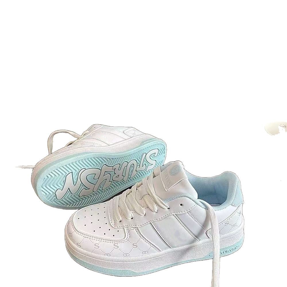 Nicho coreano zapatos de skate azul hielo grueso para mujeres INS2025 primavera nuevos zapatos deportivos casuales blancos