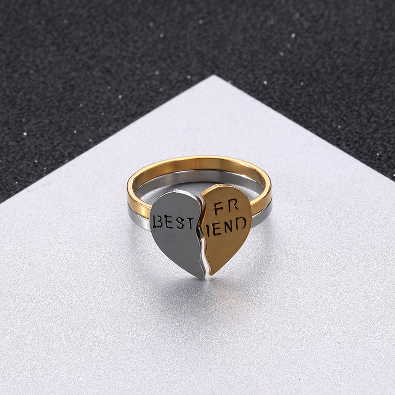 Letter, Heart Shape Pattern Sweet Letter Heart Shape 304 Stainless Steel Couple Rings