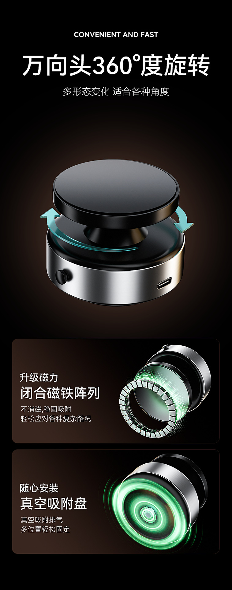 Car Mobile Phone Magnetic Wireless Charging Navigation Bracket 360-Degree Rotating Magnet Bracket Dashboard Magnetic Sticker Bracket
