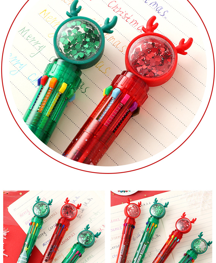 Cute Cartoon Christmas Multi-color 10 Colors Press Ballpoint Pen display picture 3