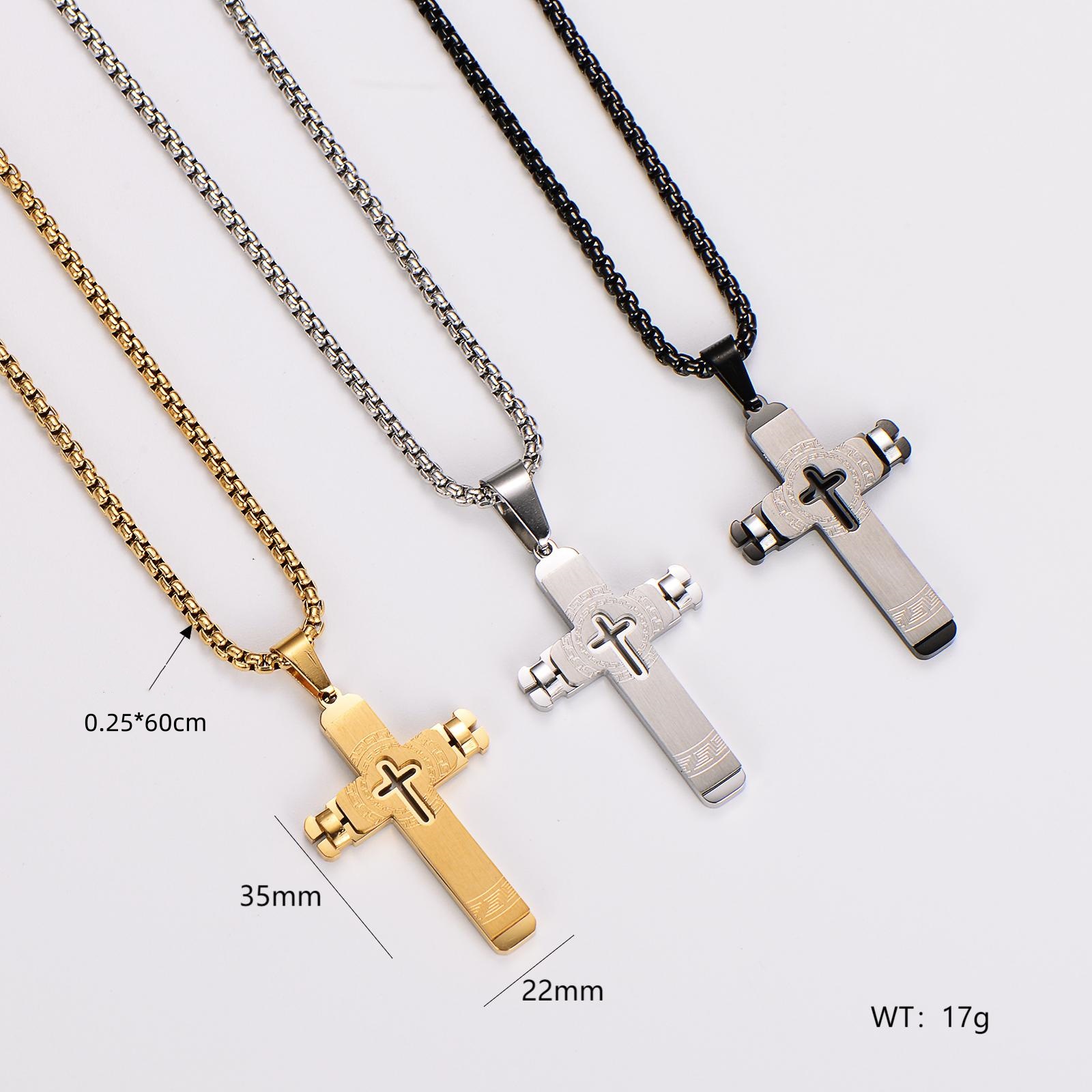 AMLins Stainless Steel Necklace Hollow Simple Engraved Pendant_voghion.com