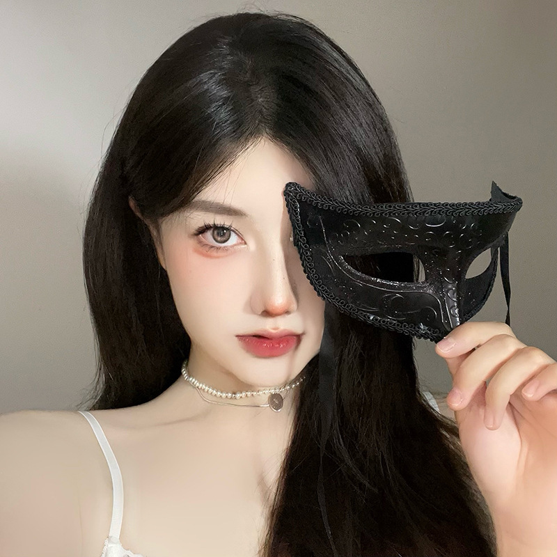 万圣节派对花纹半脸面具成人高档公主舞会cosplay暗黑风面罩道具|undefined