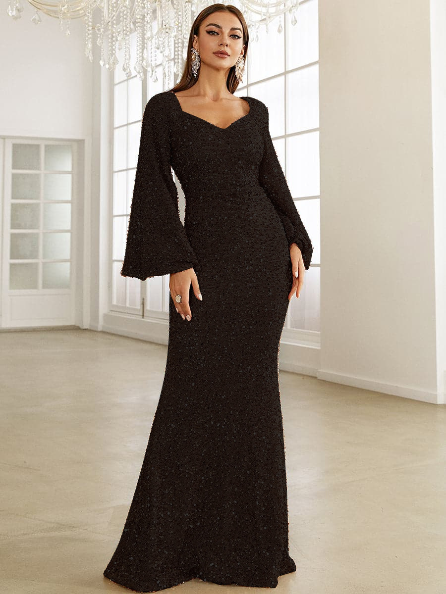 Women's Party Dress Elegant Luxurious V Neck Sequins Diamond Long Sleeve Solid Color Maxi Long Dress Banquet Evening Party Cocktail Party display picture 16