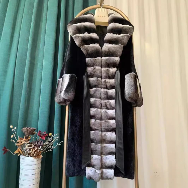 2024 New Totoro Pattern Gold Mink Faux Fur Coat Women's Winter Coat Long Over-the-Knee Warm Fashion 2024 New Totoro Pattern Gold Mink Faux Fur Coat Women's Winter Coat Long Over-the-Knee Warm Fashion