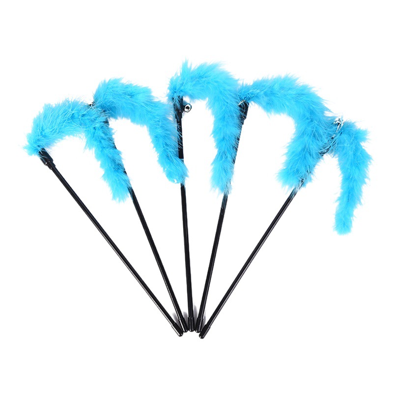 Varita para gato con plumas y campana, alambre metálico, accesorios para mascotas
