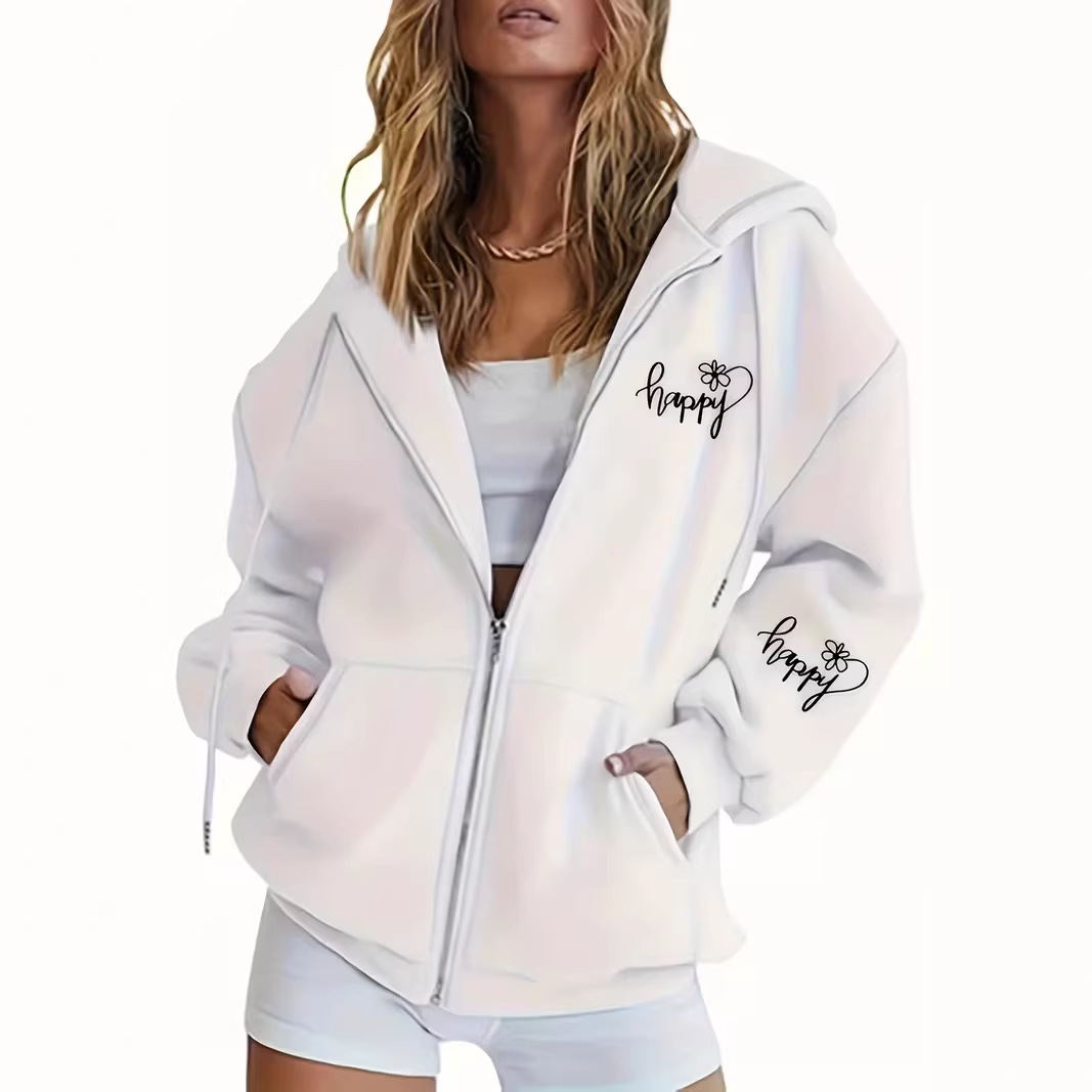 Women's Clothing Women's Fleece Lined Thick Hooded Sweatshirt Jacket Casual Long Sleeved Autumn Winter Print For Formal & Casual_ecoleips.com